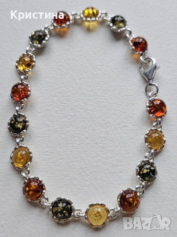 Красива сребърна гривна с Кехлибари, снимка 4 - Гривни - 53904722