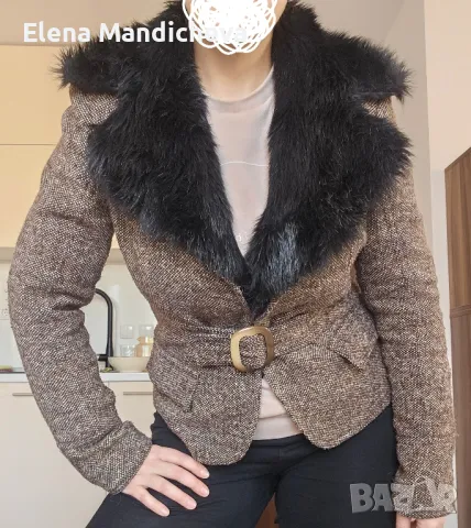 Късо вълнено зимно яке палто само с изкуствена яка , снимка 3 - Якета - 48853869