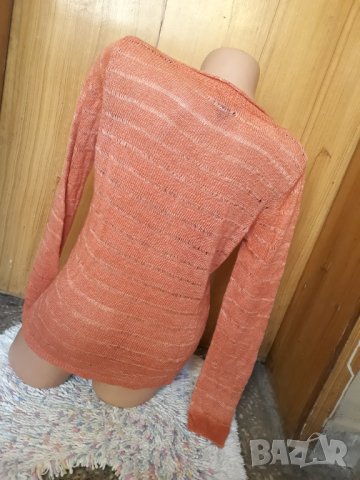 Оранжева прозрачна блуза плетиво Л, снимка 4 - Блузи с дълъг ръкав и пуловери - 35052559
