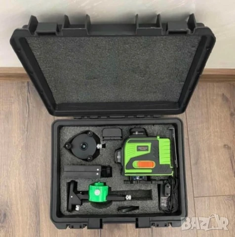 4D Самонивелиращ Лазерен Нивелир с Зелен Лъч + Тринога 1,6м и Комплект Аксесоари, снимка 2 - Измервателни инструменти - 51324234