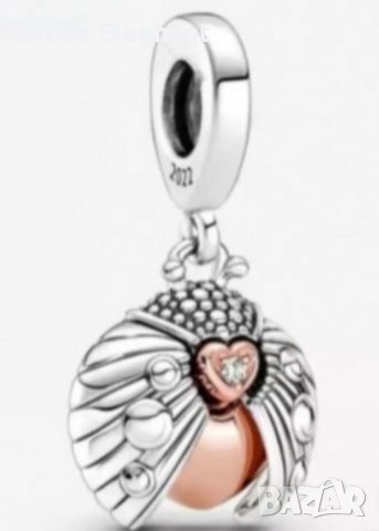 Outlet Sale Сребърен висящ елемент Калинка с разтварящи крила"Клубен талисман,Rose Gold/нов