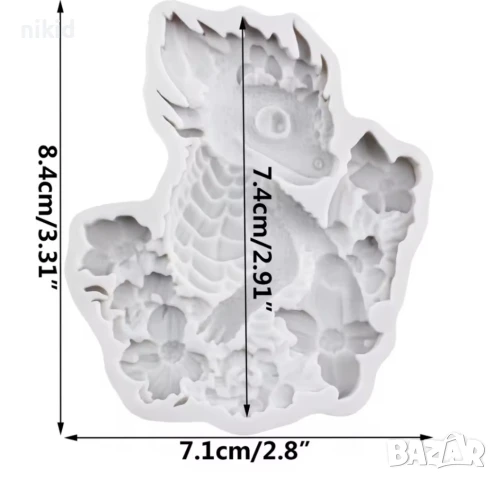 Дракон драконче в цветя  силиконов молд форма фондан гипс декор украса, снимка 2 - Форми - 51360536