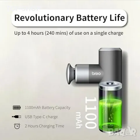 Нов Мини масажен пистолет 4 глави, лек, преносим, ултра тих, USB-C, снимка 9 - Масажори - 49292037