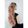 Дълга на вълни розова лейс фронт перука Аврил, снимка 4