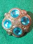 РЕТРО АРТ БРОНЗОВА БРОШКА със СИНИ КРАСИВИ КРИСТАЛИ 41520, снимка 8