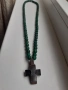 Стар гердан ланец колие от малахит със сребърен кръст, снимка 1
