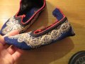 Старинни родопски невестински  везани терлици с гайтан изработка 50те години - сини с червен кант  -, снимка 3