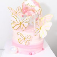 10 пеперуди картонени златен контур на тел розови лилави топери украса декор за торта, снимка 6 - Други - 29247526