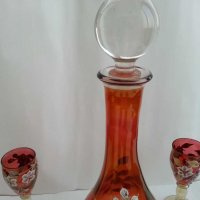 Кристални чаши и гарафа Бохемия рисувани цветно стъкло, снимка 7 - Антикварни и старинни предмети - 31273543