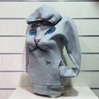 Нов дамски суичър с 3D принт сива Котка със сини очи, снимка 3 - Суичъри - 27502878