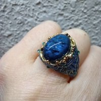Стилен дамски пръстен със син камък, снимка 1 - Пръстени - 37107275