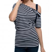 Дамска моряшка блуза с къс ръкав, паднало рамо с панделка, снимка 15 - Тениски - 30313488