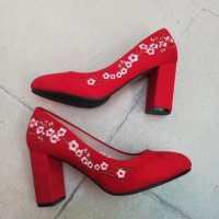 Модерни червени обувки, снимка 3 - Дамски обувки на ток - 29109394