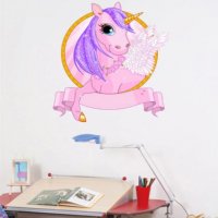 Розов Еднорог Unicorn стикер лепенка за стена за детска стая самозалепващ, снимка 1 - Други - 30543859