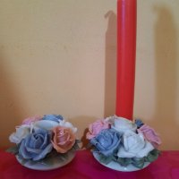 Свещник-порцелан с цветни рози-2бр. Внос Германия., снимка 2 - Декорация за дома - 34023441