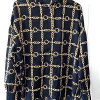 Нова черна елегантна риза златни синджири барок бароков стил , снимка 1 - Ризи - 42638328