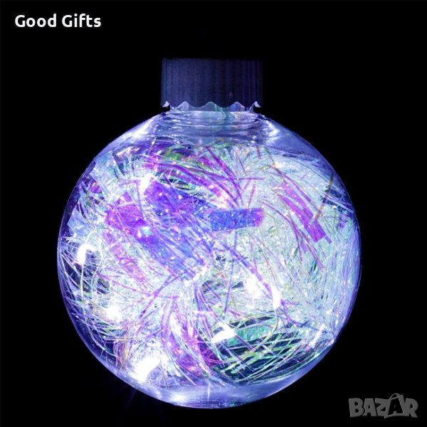 2 броя LED светеща Коледна топка, Прозрачна, 9см, снимка 1