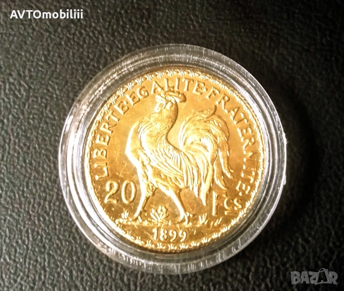 Позлатена монета 20 Франка 1899 г с петел, снимка 1