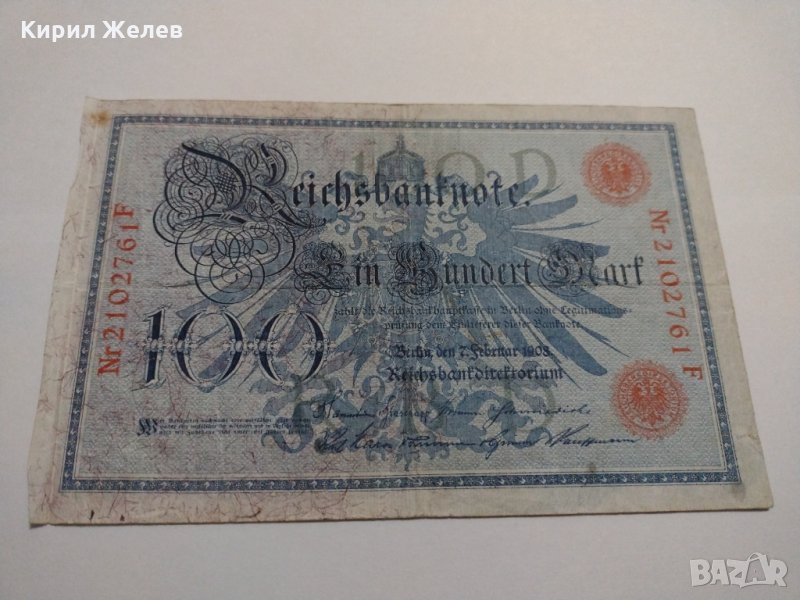 Райх банкнота - Германия - 100 марки / 1908 година червен печат- 17978, снимка 1