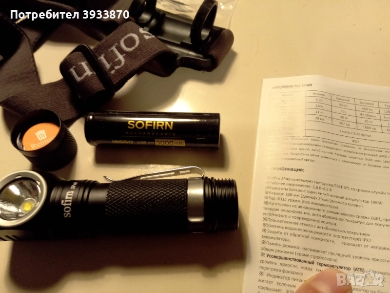 челник sofirn sp40 xpl led 18650 1200lm , магнитна капачка, снимка 1