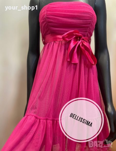 Дамска рокля с тюл в цвят циклама , снимка 1