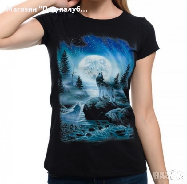 Нова дамска тениска с дигитален печат Вълк, пълнолуние, Серия вълци, снимка 1