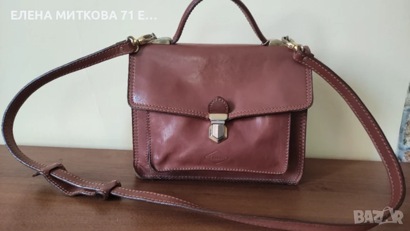 Маркова италианска чанта от естествена кожа в кафяв цвят, снимка 1