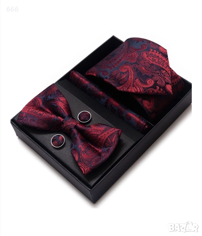 Мъжки комплект вратовръзки, папионка, кърпички, копчета за ръкавели, многоцветен, 148x8x3.5см, 25x25, снимка 1