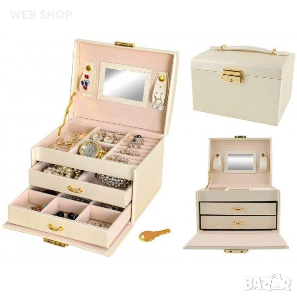 Стилна кожена кутийка за бижута тип ракла с 16 отделения , снимка 1