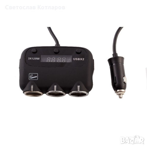 разкрлонител с 2 юсб волтмер и 3 гнезда, снимка 1