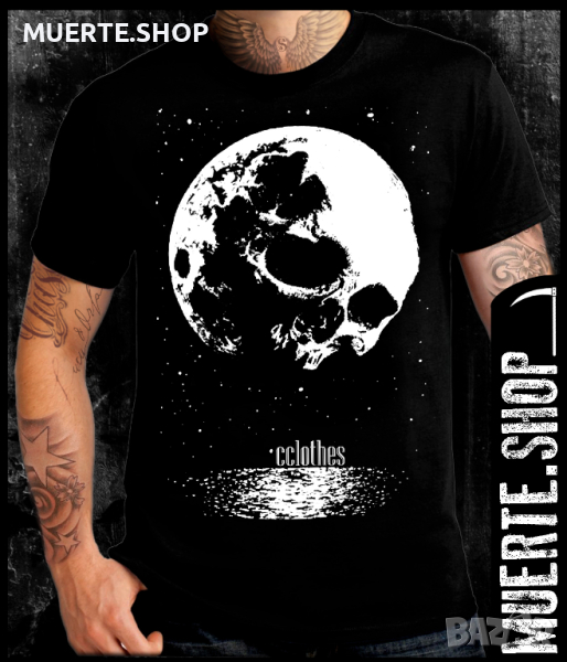Черна тениска с щампа SKULL MOONLIGHT, снимка 1