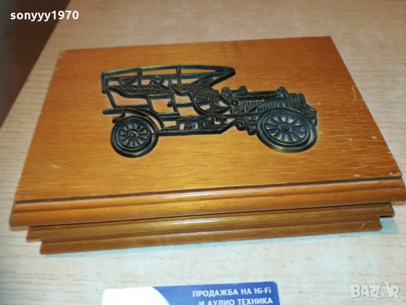 дървена кутия с метална кола-внос франция 19х12х5см, снимка 1
