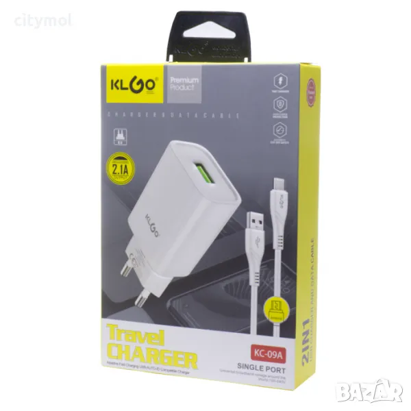 Зарядно адаптер  + DATA кабел micro USB, KLGO - KC-09A, снимка 1