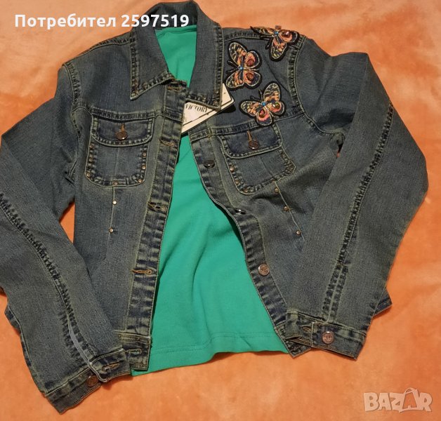 Дънково късо яке с декорация., снимка 1