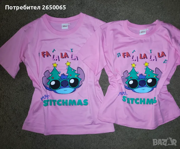 Ново! Еднакви розови тениски Стич за мама и дъщеря! S/M и 146см., снимка 1