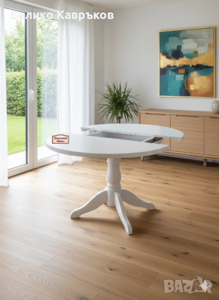 Маса "Марион",ф100см,бяла., снимка 1