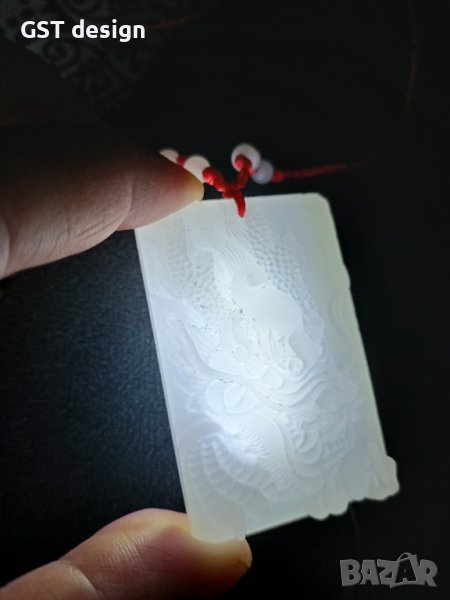 Спешно Чист Натурален Бял Нефрит Ръчна изработка дракон Бог Колие Висулка , снимка 1