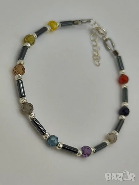 Дамска сребърна гривна с циркони и хематит, снимка 1