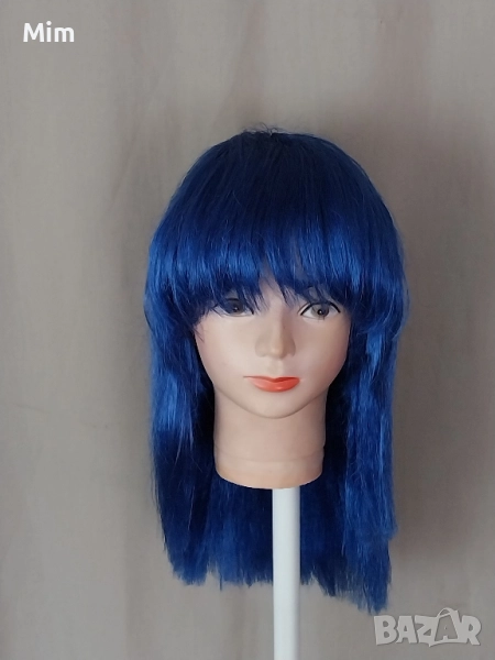 Синя и Неоново зелена перука с бретон , снимка 1