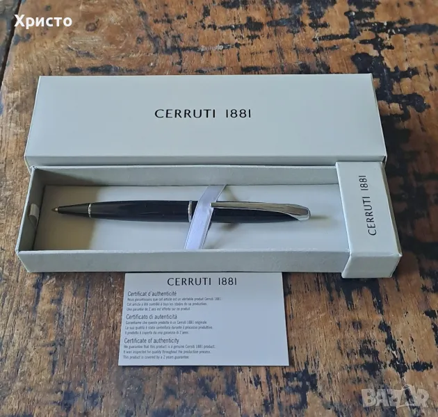 химикалка Черути CERRUTI 1881, метална, масивна и надеждна, сребристи части и черен лак, снимка 1