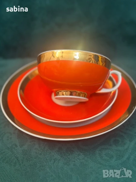 Руски порцелан Дулево/Дульово-чаши за чай/кафе с десертни чинии, снимка 1