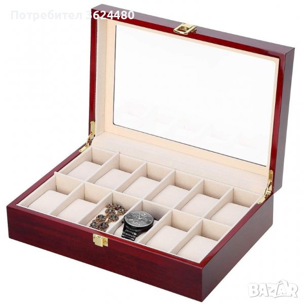 Луксозна дървена кутия за 12 часовника и гривни, снимка 1