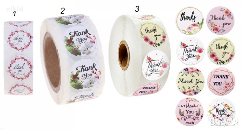 много модели 100 бр Thank You цветя малки самозалепващи лепенки стикери за ръчна изработка подарък, снимка 1
