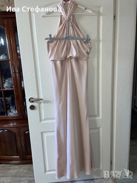бална абитуриентска рокля парти елегантна рокля тип русалка сатен бежова натурален цвят ASOS, снимка 1