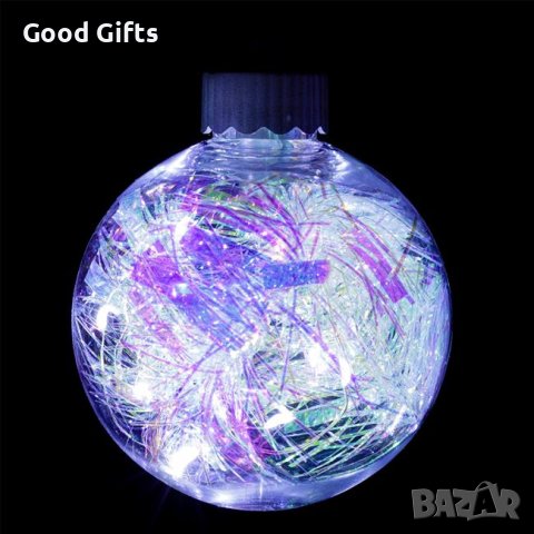 2 броя LED светеща Коледна топка, Прозрачна, 9см