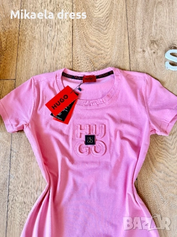 Суперсвежа ежедневна, пролетна памучна тениска от Hugo Boss в розово., снимка 4 - Тениски - 53882200