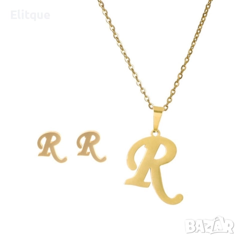 Дамско колие със златно покритие - висулка буква и две букви обеци. Буквите са латински! , снимка 3 - Колиета, медальони, синджири - 52787628