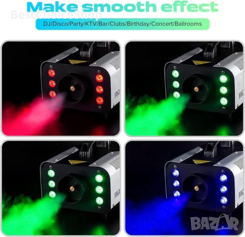 UKing 1200W Мини машина за дим с 6 RGB LED светлини, дистанционно управление за партита и събития , снимка 8 - Друга електроника - 54335477