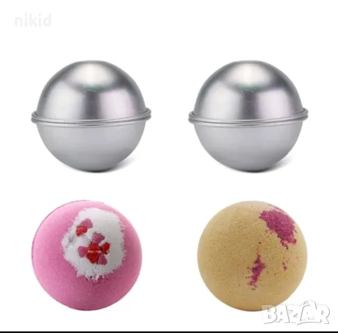 2 части алуминиева топка полу сфера половин кръг сфери шоко бомби шоколад фондан гипс форма молд, снимка 4 - Форми - 17342740