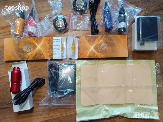 ЧИСТО НОВ комплект за татуировки, машина за татуировки, комплект ротационни писалки с патрони, захра